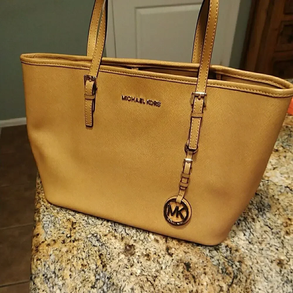 Michael Kors Tan Leather Handbag Large Tote Shopper Bag EUC